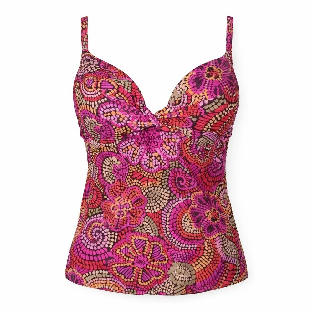 Maidenform 36C Tankini Swim Top – Boho Mosaic Print, Beach Glam Vibes